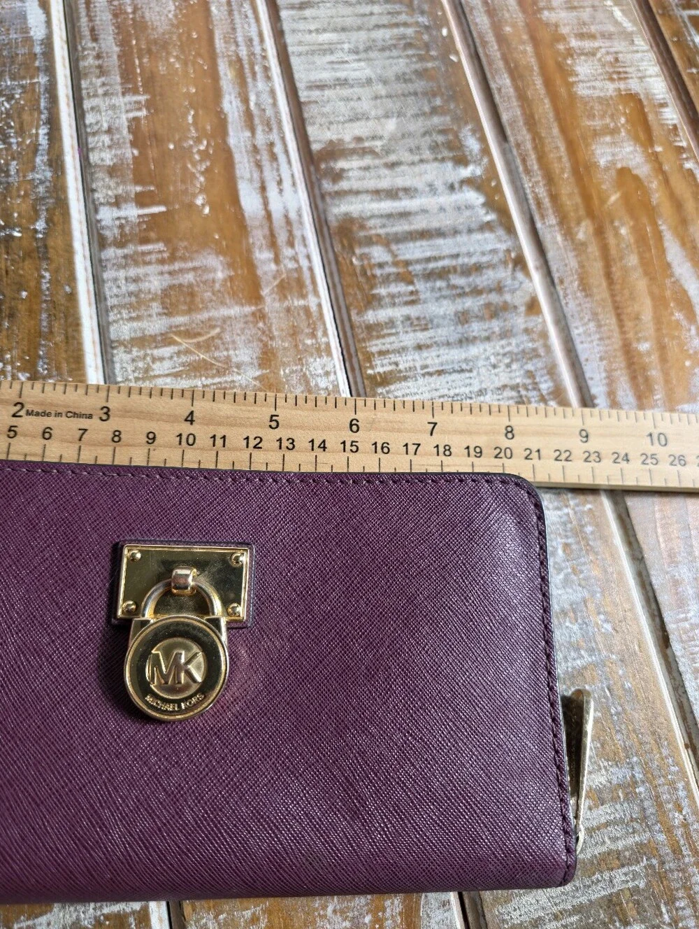 Michael Kors Plum Saffiano Zip Around Wallet with Gold Hardware